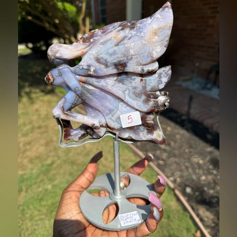 Blue Flower Agate Fairy and Custom Stand - BLUEFLWRAGTFRY-001 - Picture 11 of 14